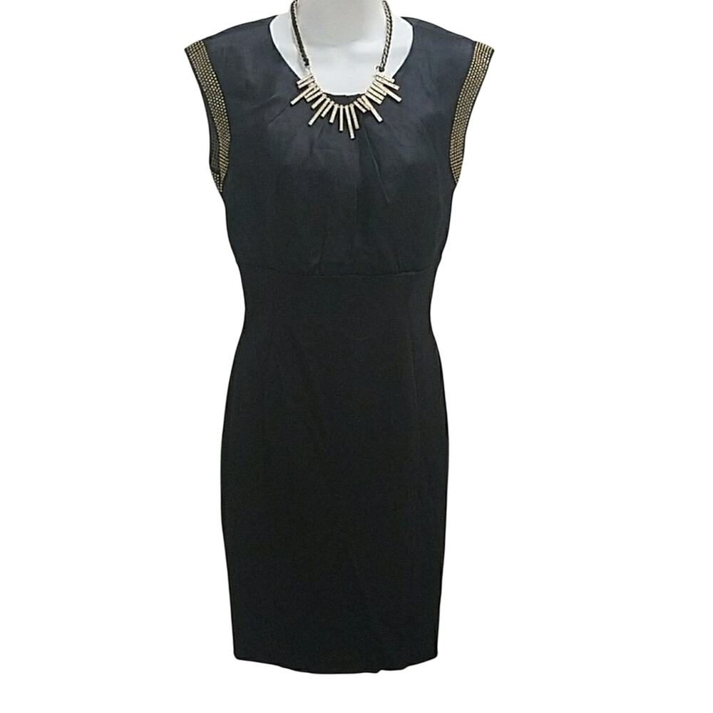 Ted Baker London silk‎ bodice gold studs fitted pencil dress sz 1
